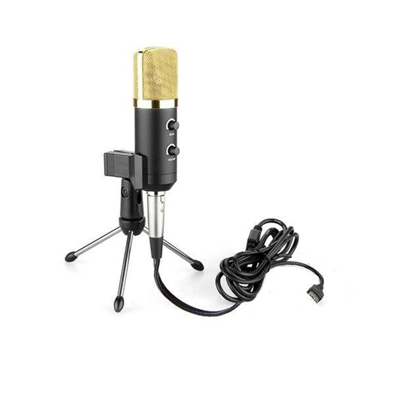 Picture of BM-100FX USB Powered Condenser Studio Recording Microphone with Noise Cancel and Echo Effect Plug & Play USB Microphone-Gold