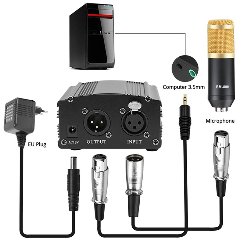 Picture of BM-800 Condenser Microphone Full Studio Package With Phantom Power Supply-Black
