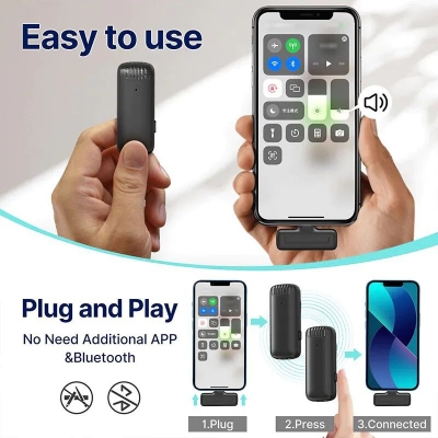 Picture of Wireless Lavalier Microphone Ulanji J12 for Video Recording Compatible with iPhone iPad, Mini Phone Clip-on Lapel Mi-Multicolor