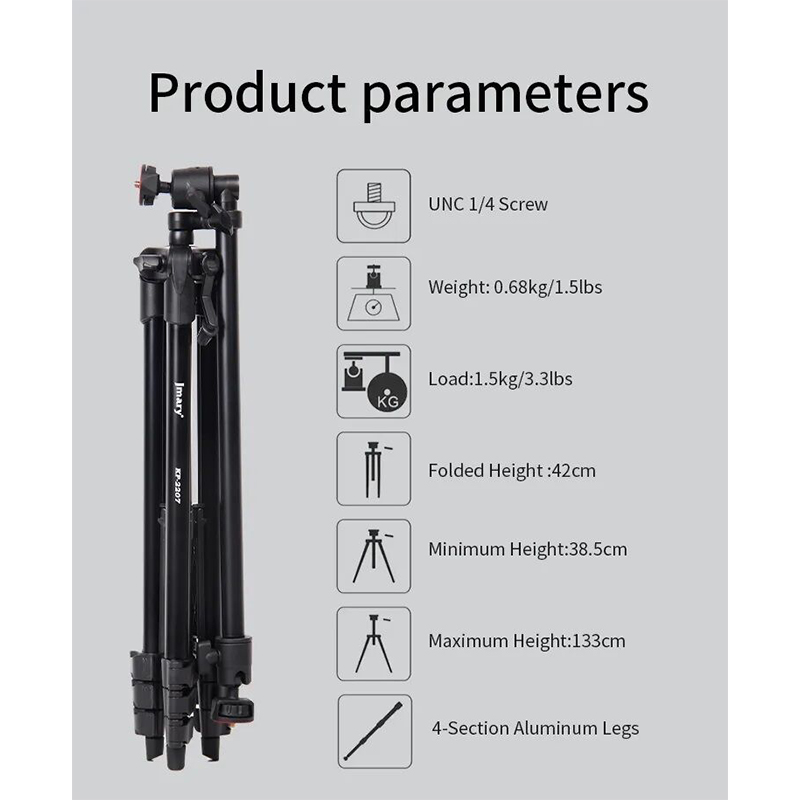 Picture of Jmary KP-2207 Professional Heavy Duty Aluminum Extendable Tripod with Mobile Holder- Black-Black