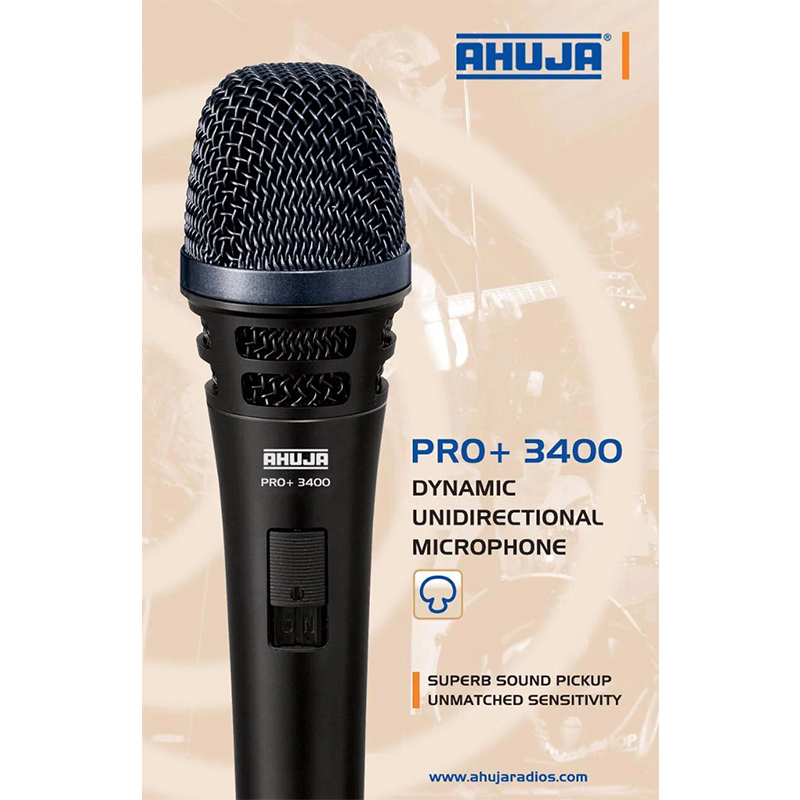 Picture of AHUJA CORDED MICROPHONE FOR LIVE VOCALS, STUDIO RECORDING AND BROADCASTING AND MUSIC INSTRUMENTS PRO 3400-Black
