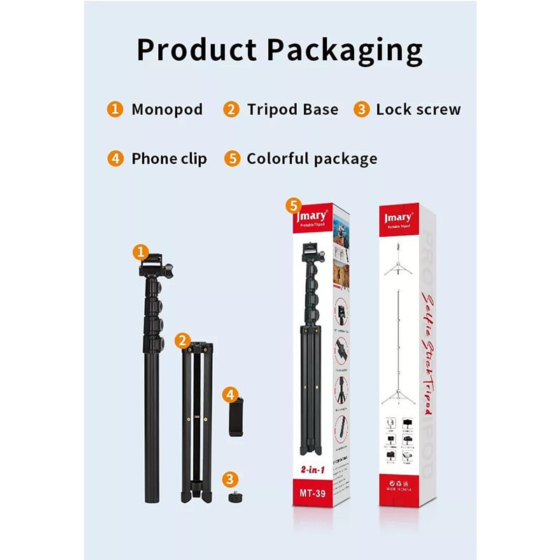 Picture of Jmary MT-39 Portable Tripod And Selfie Stick Combo-Black