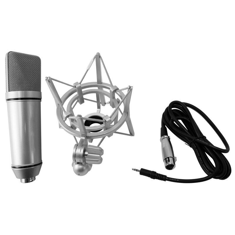 Picture of Professional Studio Record Condenser Microphone U87 With Shock Mount, XLR to 3.5mm Audio cable, Mic Foam For Mobile Computer laptop Gaming Podcast Silver-Silver