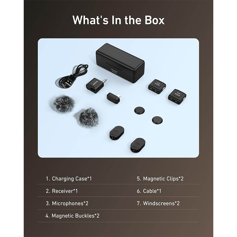 Picture of TELESIN Wireless Lavalier Microphone with Charging Case for Video Recording Type C /Samrt Phone/PC/Laptop/Camera
