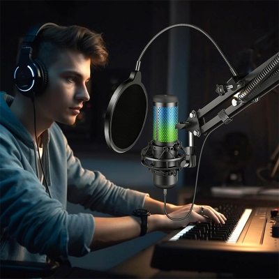 Picture of Universal Microphone Pop Filter Studio Recording Condenser Microphone Windscreen Mask Shield-Black