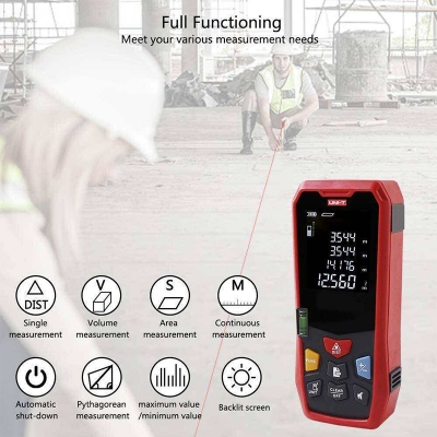 Picture of UNI-T LM40 Distance Meter 40M (131ft) Laser Distance Meters Test & Measurement area and volume measurement, spirit level and large LCD display- Red-Multicolor