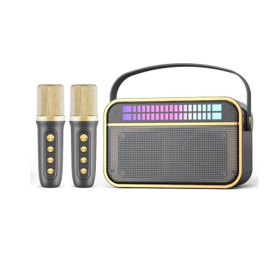 Picture of Karaoke Bluetooth Speaker YS-132 / 2 Microphone Wireless  Colorful Light Loudspeaker Portable Player-Multicolor