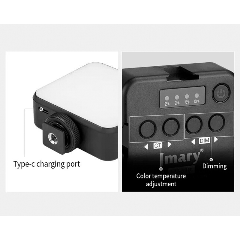 Picture of JMARY FM-59R Dimmable Video Recording Mini Fill Light with 3 Cold Shoe Mounts-Black