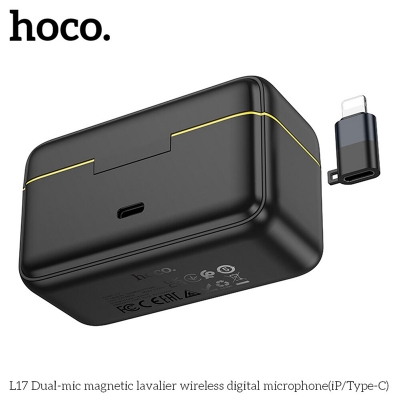 Picture of Hoco L17 Dual-Mic Magnetic Lavalier Wireless Digital Omnidirectional electret microphone (Lighting & Type-C)-Black