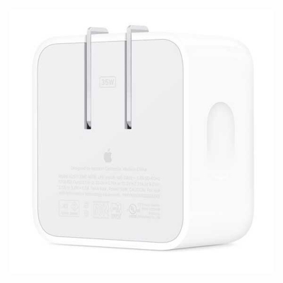 Picture of iPhone 13 14 Dual USB-C Port Compact Power Adapter 35W Cable Power Adapter Type-C Brick Wall Charger-White