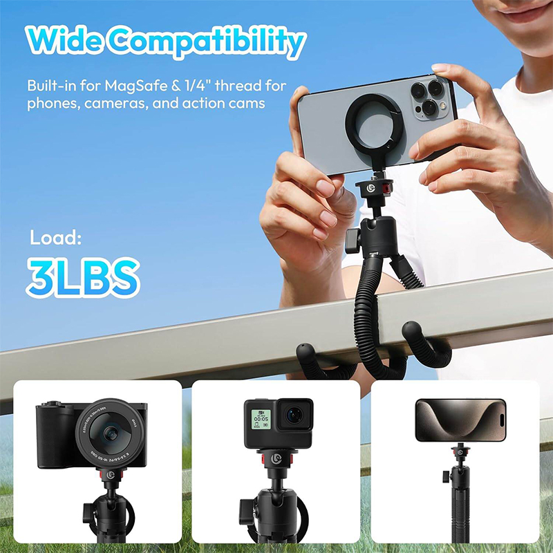 Picture of Ulanzi MT30 Magnetic Flexible Tripod For GoPro Magsafe Phone DSLR Camera iPhone 16 Fill Light Octopus Teleprompter Stand Holder-Black