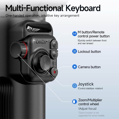 Picture of Avalonic TOKQI M02 3-Axis Handheld Gimbal Stabilizer Cell Phone Selfie Tripod with Detachable Remote for iPhone Android Smartphone-Black