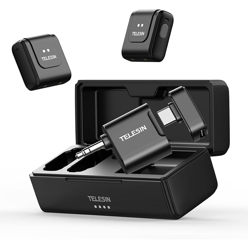 Picture of TELESIN Wireless Lavalier Microphone with Charging Case for Video Recording Type C /Samrt Phone/PC/Laptop/Camera