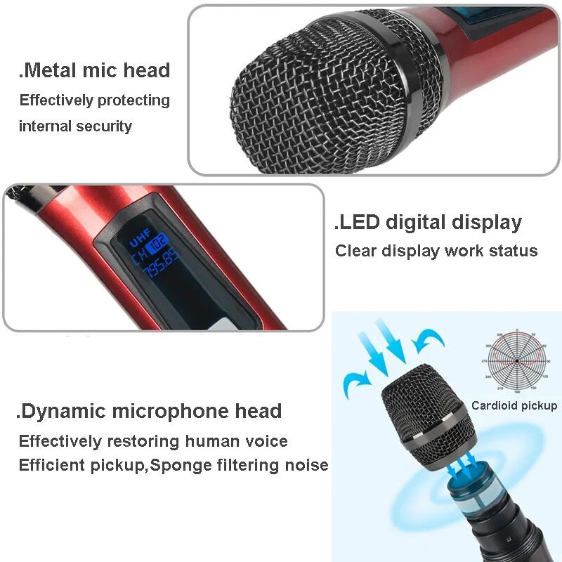 Picture of Professional UHF Wireless Microphone with Portable Mini Receiver, Karaoke Handheld mic System 6.35mm Jack, 50-60 Feet Range for House Parties, Karaoke Singing (single Cordless)-Black