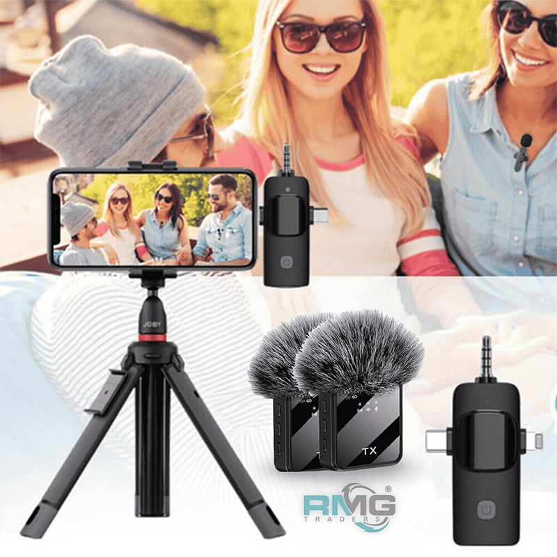 Picture of F11-2:1 Collar Wireless Microphone 3in1 iPhone, Android, Camera & Type-C Supported 99% Noise Cancellation-Black