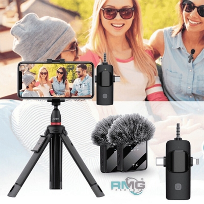 Picture of F11-2:1 Collar Wireless Microphone 3in1 iPhone, Android, Camera & Type-C Supported 99% Noise Cancellation-Black