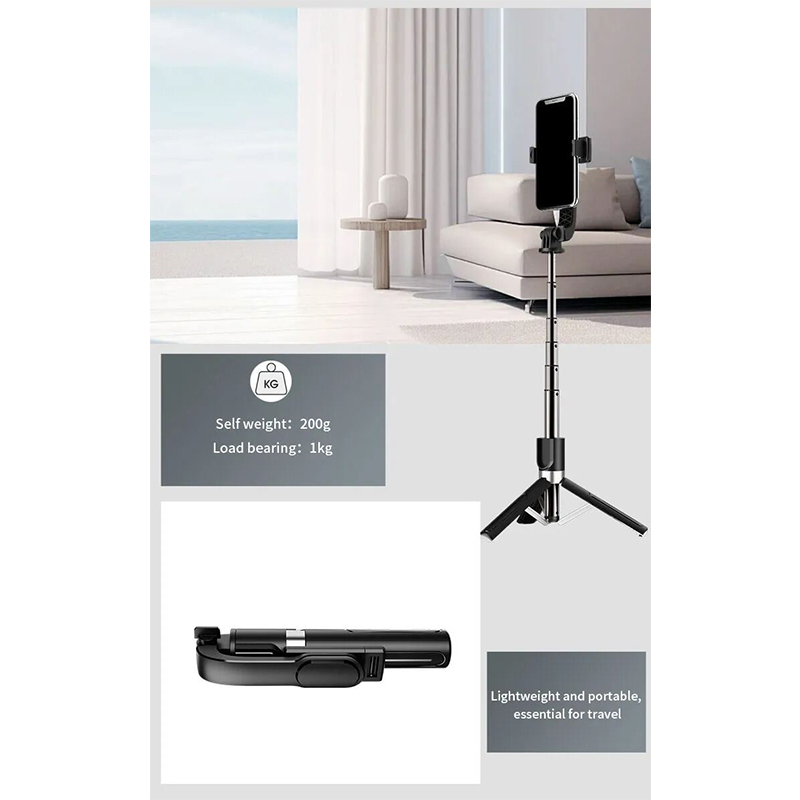 Picture of JMARY KT-219 6 Sections Extendable Selfie Stick Tripod Stand with Remote Control-Black