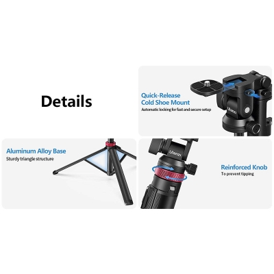Picture of ULANZI MT-78 Extendable Phone Tripod, 72.83" Selfie Stick with 2 in 1 Phone Clip, 360° Ball Head Camera Tripod-Black