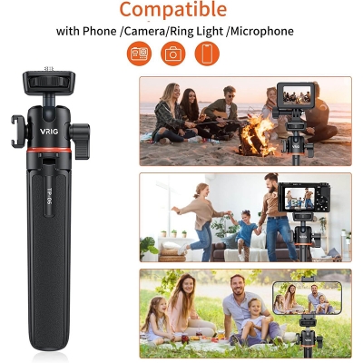 Picture of VRIG TP-06 Tripod Stand Selfie Stick Aluminum Alloy with 1/4 Inch Screw Cold Shoe Mount 360° Rotatable 1.5kg Load Capacity-Black