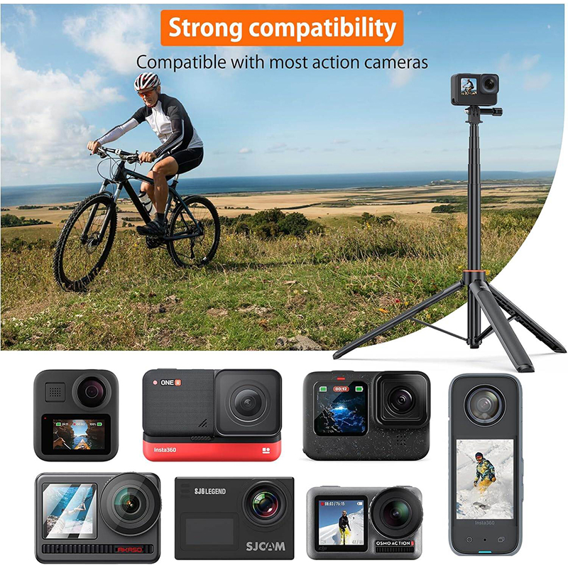 Picture of VRIG TP-21 Selfie Stick Tripod 1.4M Action Camera for Insta360 GoPro Hero 10 9 8 7 AKASO SJCAM OSMO Action Cameras-Black