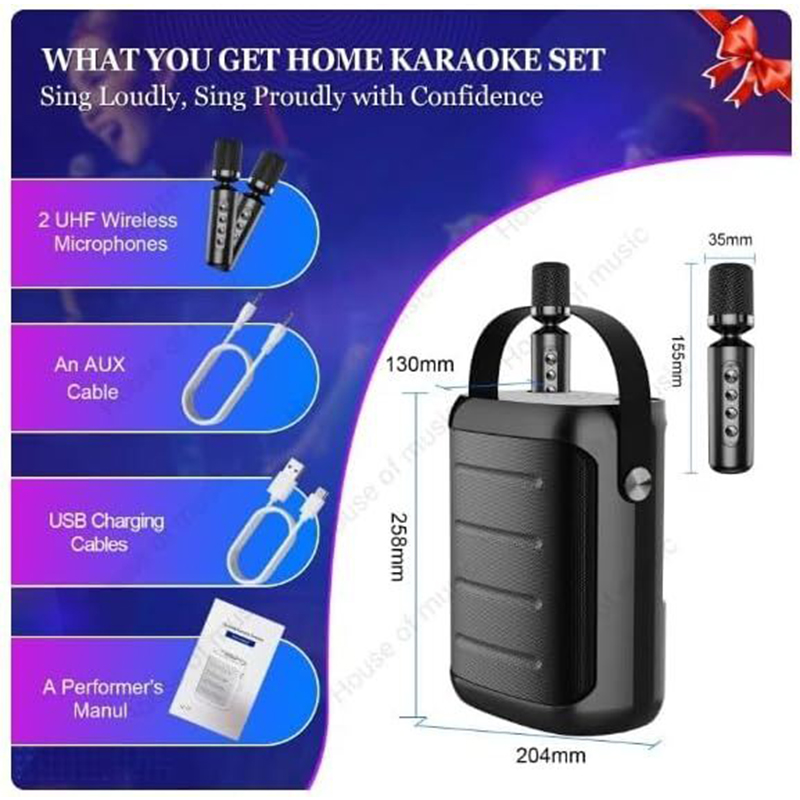 Picture of YS-217 100W Peak Big Power Dual UHF Wireless Mic 5.25 Inch Horn 3600mah Battery Strap Portable Outdoor KTV Speakers Karaoke Sets-Multicolor