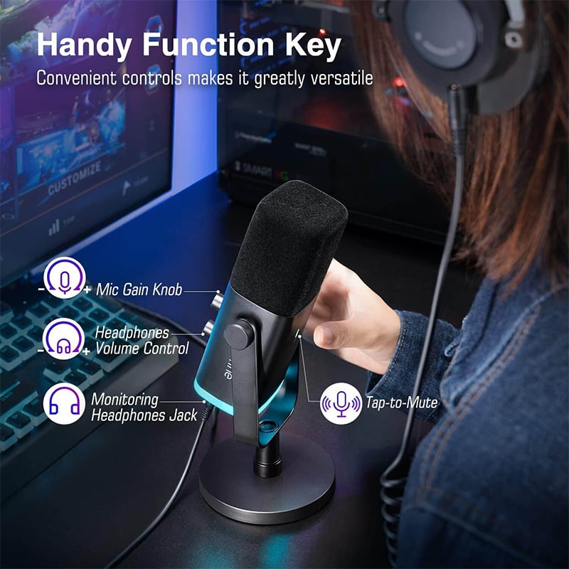 Picture of FIFINE AM8 Dynamic Microphone with RGB Control/Headphone Jack/Mute,MIC for PC Gaming Recording Streaming Easy to Use-Black