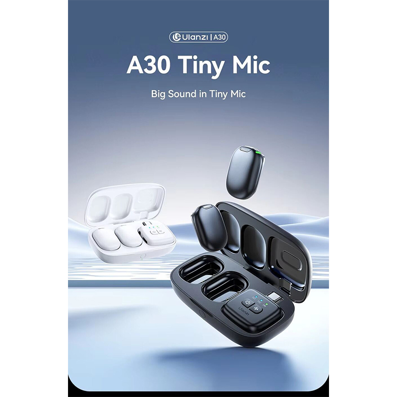 Picture of ULANZI A30 Tiny Mic Magnetic Wireless Lavalier Microphone Mini Size, Noise Cancellation, 20M, 20H Battery Life, Lapel Microphone for Video Recording, DSLR, iPhones, Android, PC-Black