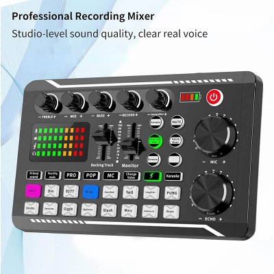 Picture of F998 Bluetooth Stereo Audio Mixer, Live Sound Card and Audio Interface with DJ Mixer Effects and Voice Changer for Live YouTube Streaming, PC, Recording Studio and Gaming-Black