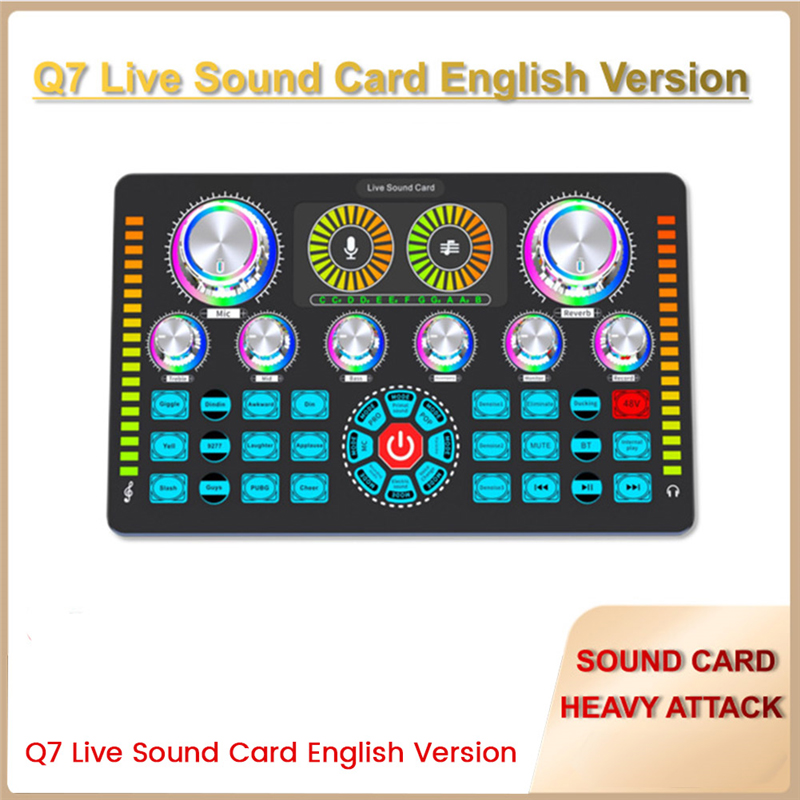 Picture of Q7 Latest Professional Portable Bluetooth Sound Card For Karaoke Podcast Home Studio Record Broadcast Microphone Mixer-Black