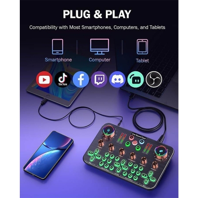 Picture of Sound Card K600 Professional Live Streaming Equipment Parts Audio Accessories Sound Card Mixer Cell Phone Universal Computer-Black