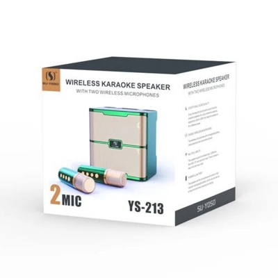 Picture of YS-213 Portable Speaker Bluetooth Sound Speaker with 2 Wireless Microphones Support Rechargeable for Indoor Outdoor Singing-Multicolor