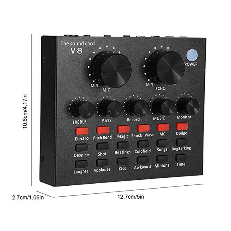 Picture of V8 Multifunction Live Sound Card with USB Audio Interface, Intelligent Audio Mixer for Mainstream Singing and Live Broadcasting-Black