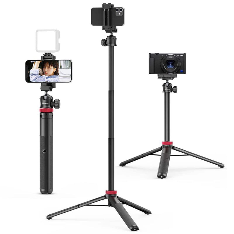 Picture of ULANZI MT-44 Extendable Phone Tripod, 59" Selfie Stick Phone Vlog Tripod Stand with 2 in 1 Phone Clip, 360° Ball Head Camera Tripod-Black