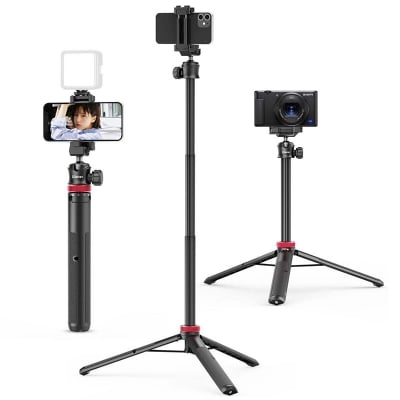 Picture of ULANZI MT-44 Extendable Phone Tripod, 59" Selfie Stick Phone Vlog Tripod Stand with 2 in 1 Phone Clip, 360° Ball Head Camera Tripod-Black