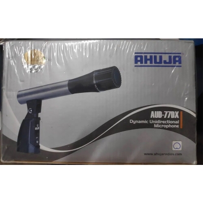 Picture of Ahuja AUD-77DX Wired Microphone Ahuja Unidirectional Dynamic Microphone with Holder 2.5mV/Pa-Silver
