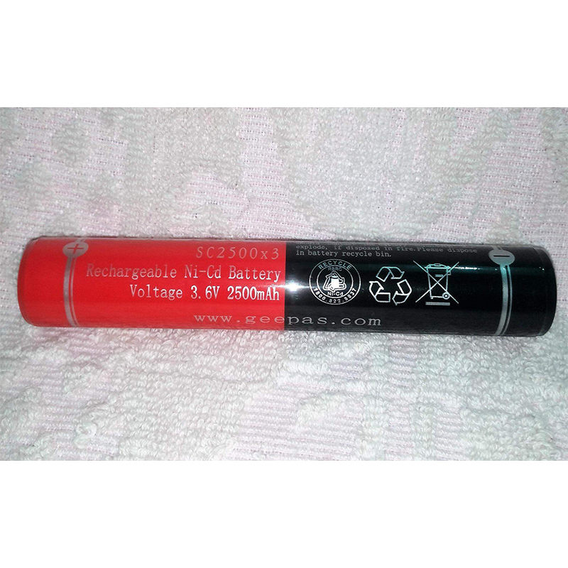 Picture of Geepas 3.6V 2500mAh Ni-Cd Rechargeable Torch Light Clone Version Battery 2x12.5cm-Multicolor
