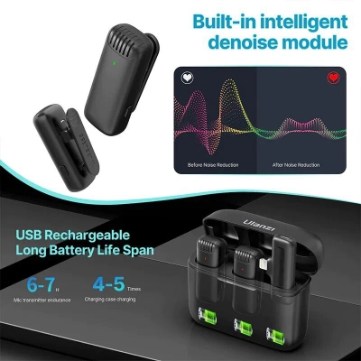 Picture of Wireless Lavalier Microphone Ulanji J12 for Video Recording Compatible with iPhone iPad, Mini Phone Clip-on Lapel Mi-Multicolor