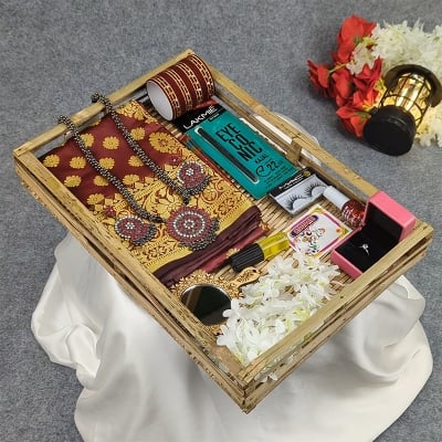Picture of Premium Silk Katan Saree Combo Set - Maroon