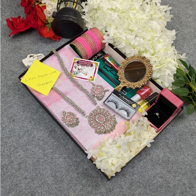 Picture of Premium Silk Katan Saree Combo Set - Light Pink
