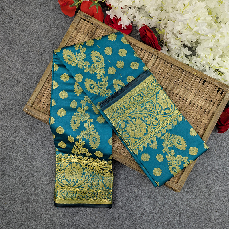 Picture of Premium Silk Katan Saree Combo Set - Ocean Green