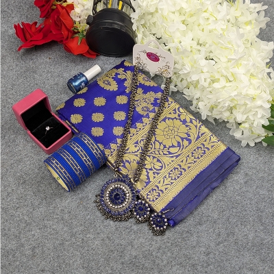 Picture of Premium Silk Katan Saree Combo Set - Blue
