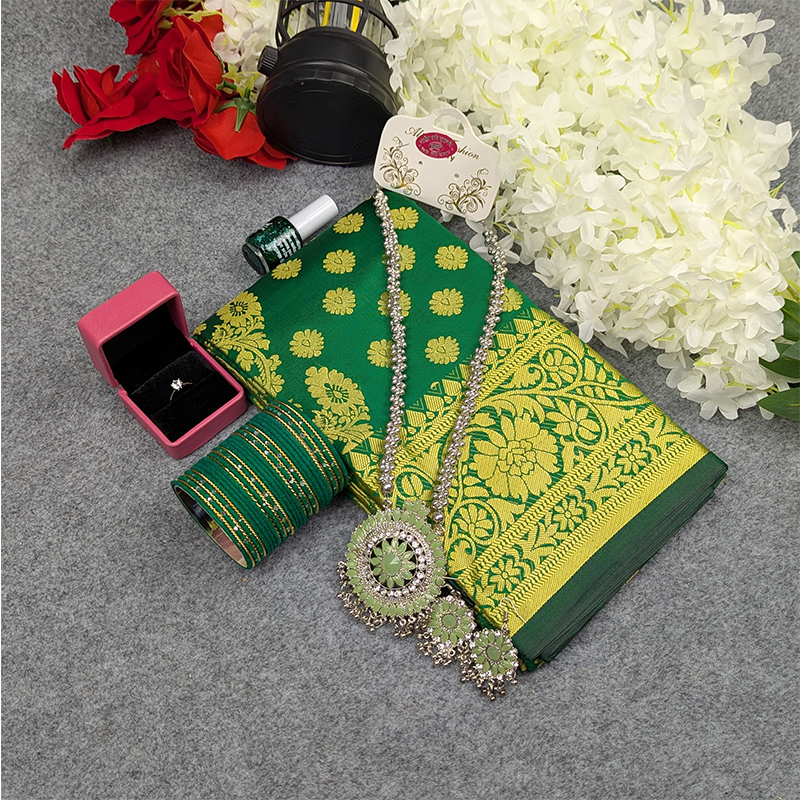 Picture of Premium Silk Katan Saree Combo Set - Green