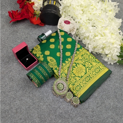 Picture of Premium Silk Katan Saree Combo Set - Green