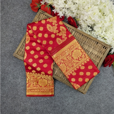 Picture of Premium Silk Katan Saree Combo Set - Red