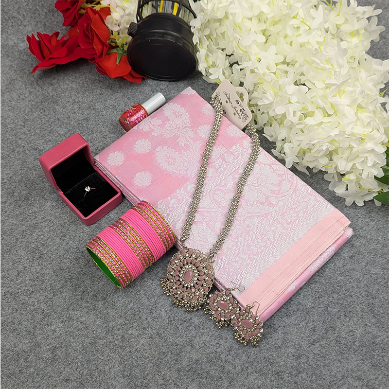 Picture of Premium Silk Katan Saree Combo Set - Light Pink