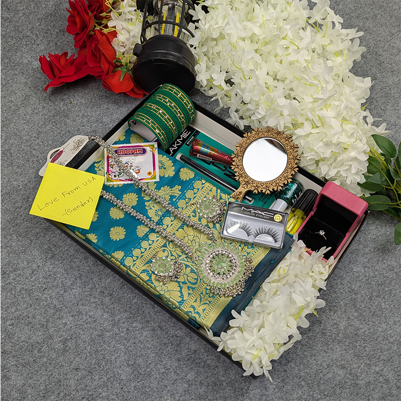 Picture of Premium Silk Katan Saree Combo Set - Ocean Green