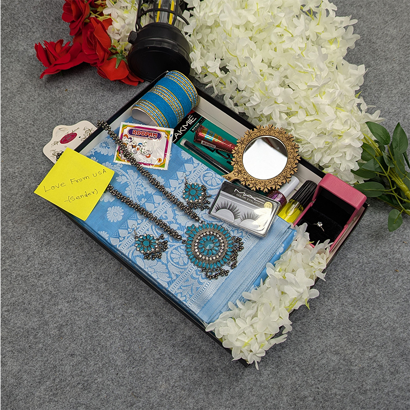 Picture of Premium Silk Katan Saree Combo Set - Sky Blue