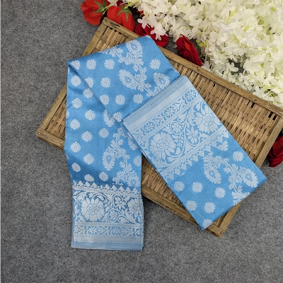 Picture of Premium Silk Katan Saree Combo Set - Sky Blue