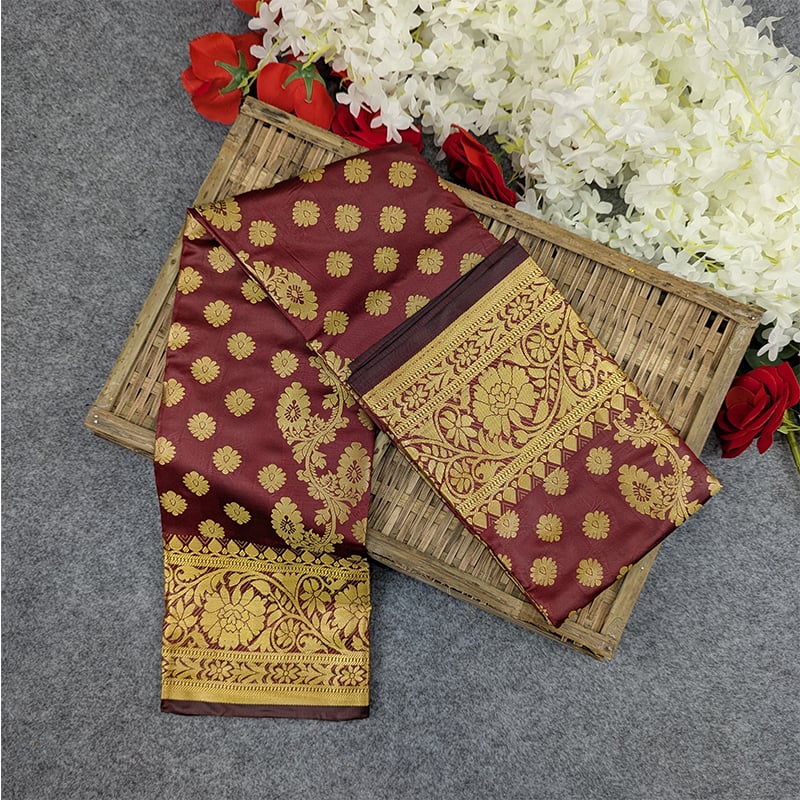 Picture of Premium Silk Katan Saree Combo Set - Maroon