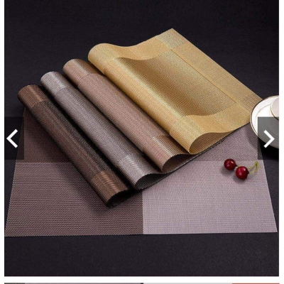 Picture of Placemats Set of 6 for Dining Table Washable PVC Woven Vinyl Placemat Non-Slip Heat Resistant Kitchen Table Mats Easy to Clean (Brown. coffee. gold and silver color) - Multicolor